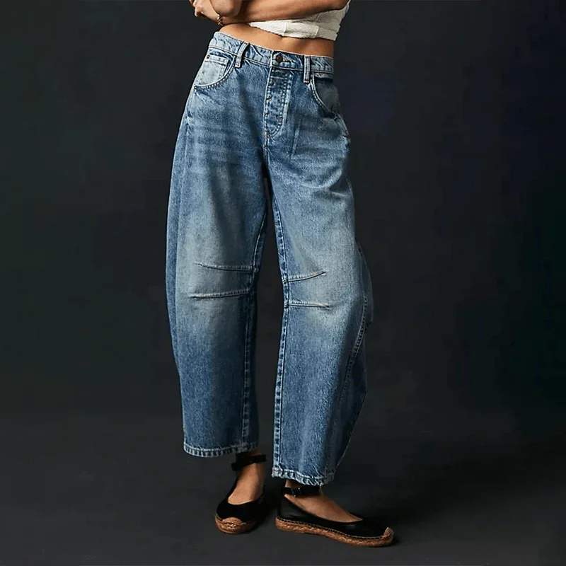 Dame Barrel Jeans - Mellemhøj Talje Og Cropped Længde
