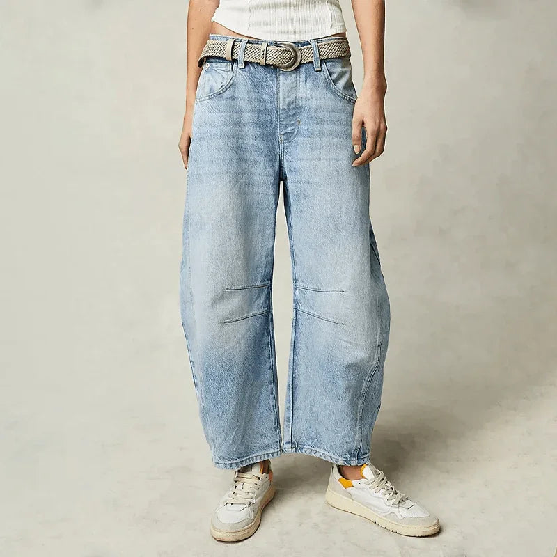 Dame Barrel Jeans - Mellemhøj Talje Og Cropped Længde