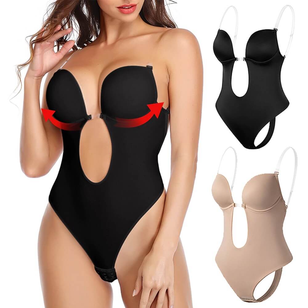Dame Bodysuit Med Dyb U Hals - Rygløs U-String Shapewear