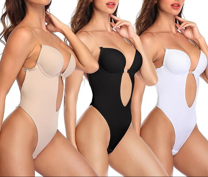 Dame Bodysuit Med Dyb U Hals - Rygløs U-String Shapewear