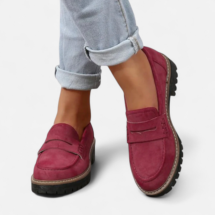 Dame Chunky Penny Loafers - Ruskind Slip-On med Kraftig Sål