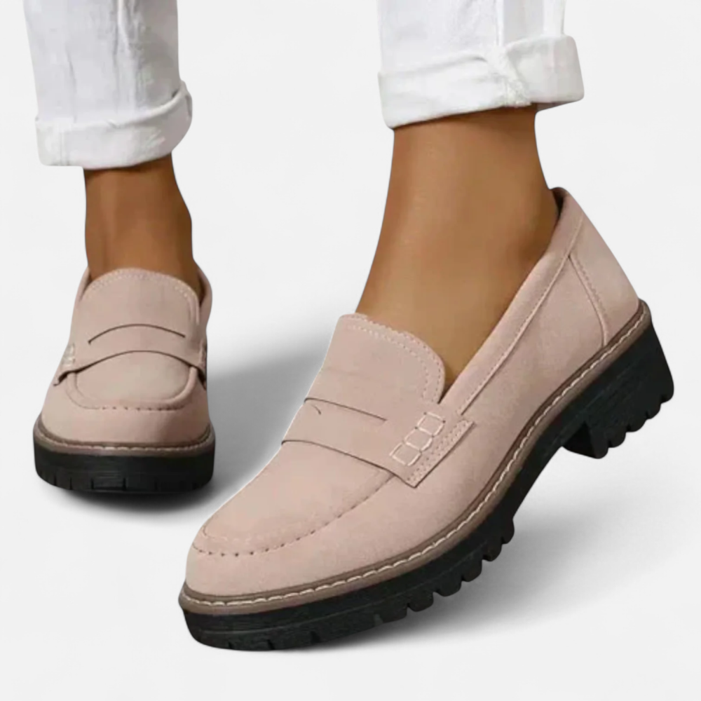 Dame Chunky Penny Loafers - Ruskind Slip-On med Kraftig Sål