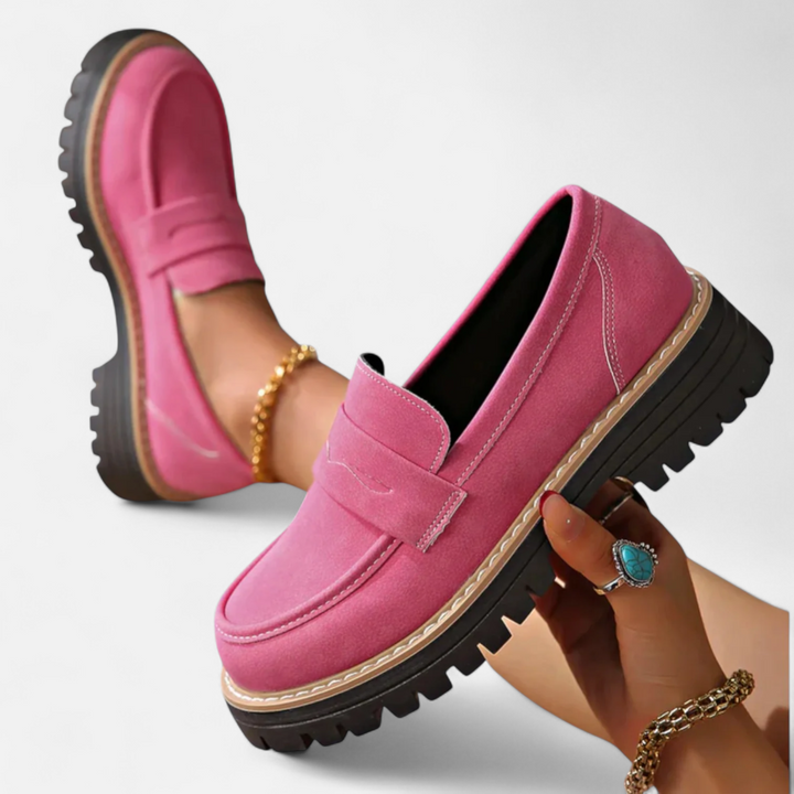 Dame Chunky Penny Loafers - Ruskind Slip-On med Kraftig Sål
