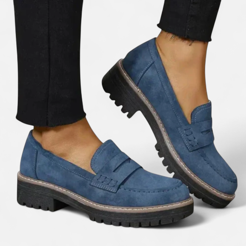 Dame Chunky Penny Loafers - Ruskind Slip-On med Kraftig Sål