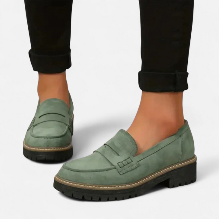 Dame Chunky Penny Loafers - Ruskind Slip-On med Kraftig Sål