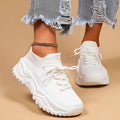 Dame Chunky Sole Sneakers – Snørebånd Mesh Overdel Platform Trainers