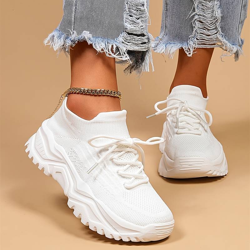 Dame Chunky Sole Sneakers – Snørebånd Mesh Overdel Platform Trainers