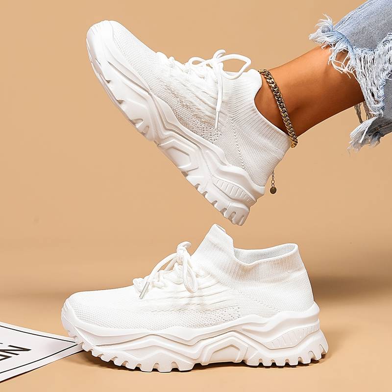 Dame Chunky Sole Sneakers – Snørebånd Mesh Overdel Platform Trainers