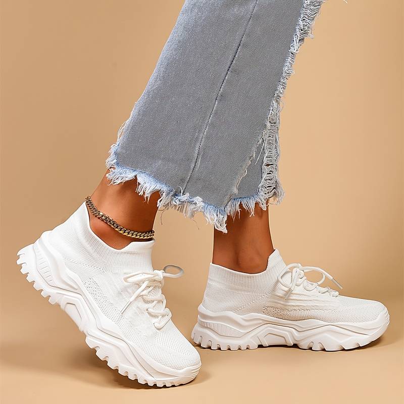 Dame Chunky Sole Sneakers – Snørebånd Mesh Overdel Platform Trainers