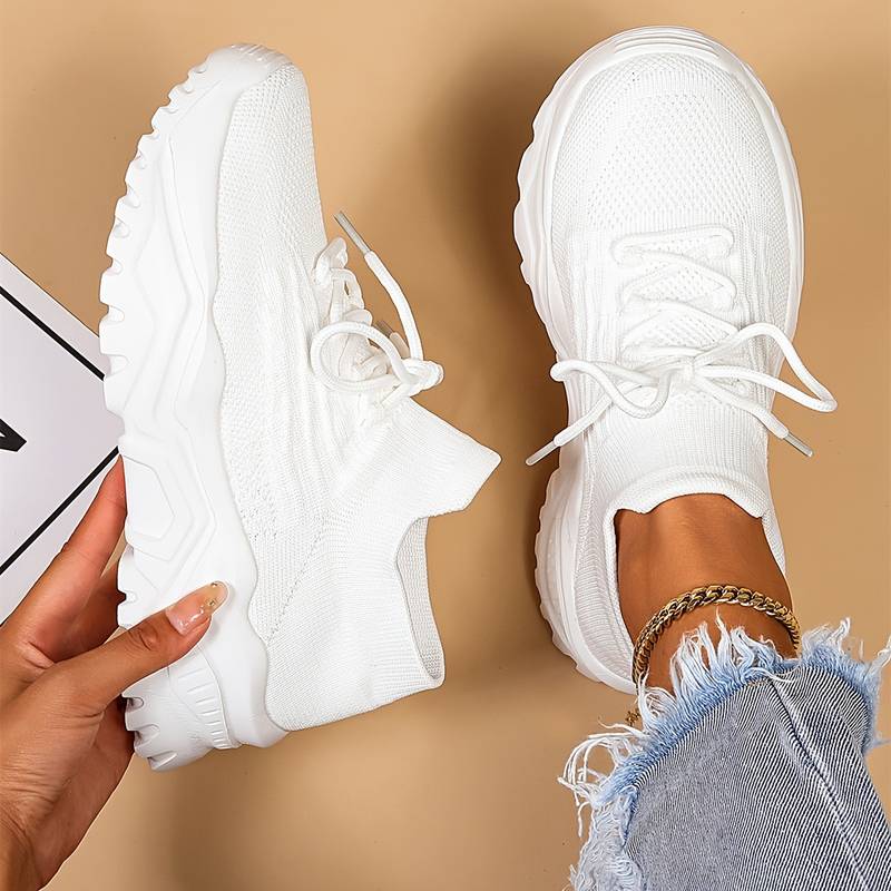 Dame Chunky Sole Sneakers – Snørebånd Mesh Overdel Platform Trainers
