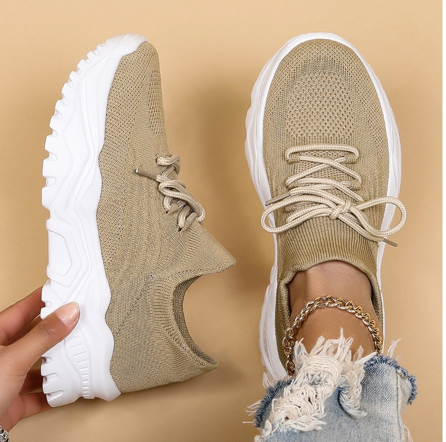 Dame Chunky Sole Sneakers – Snørebånd Mesh Overdel Platform Trainers