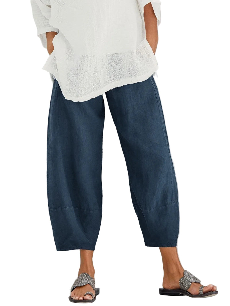 Dame Cropped Barrel Bukser - Elastisk Talje