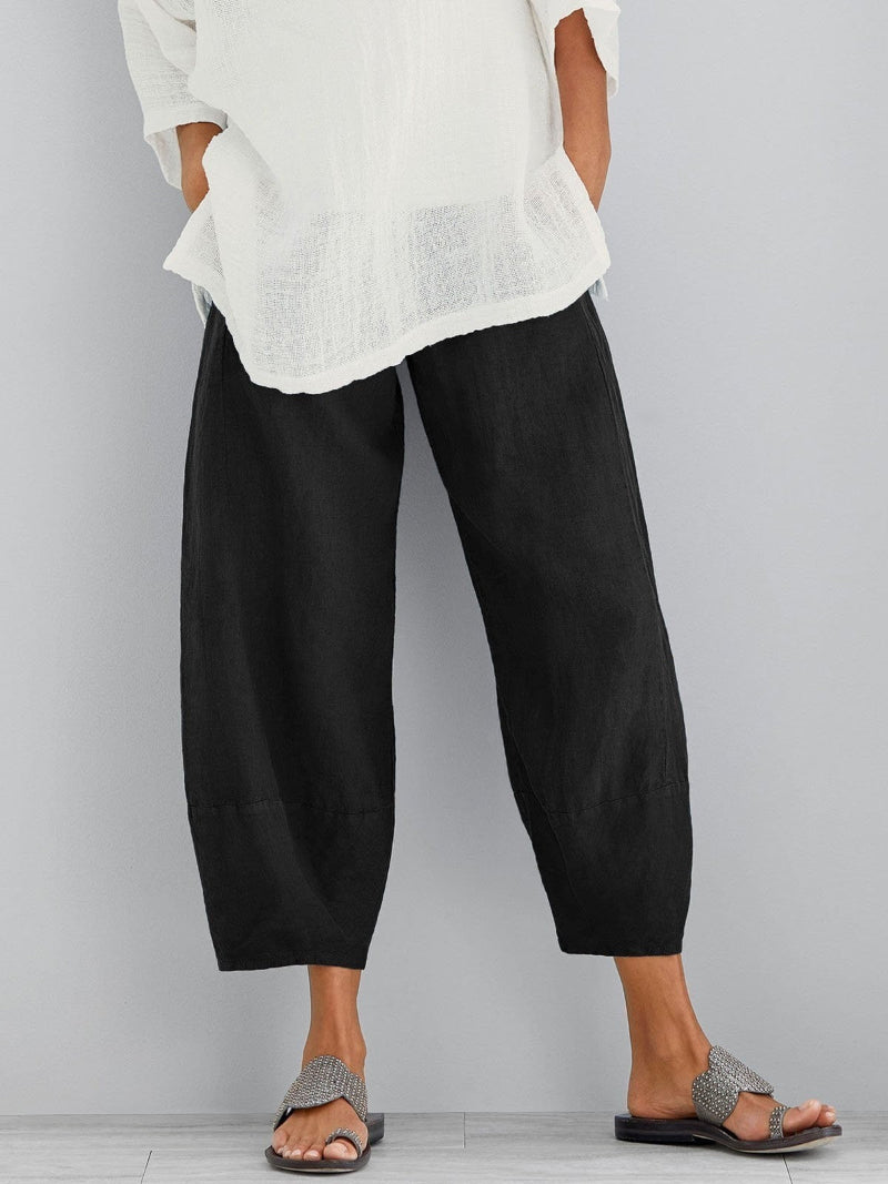 Dame Cropped Barrel Bukser - Elastisk Talje