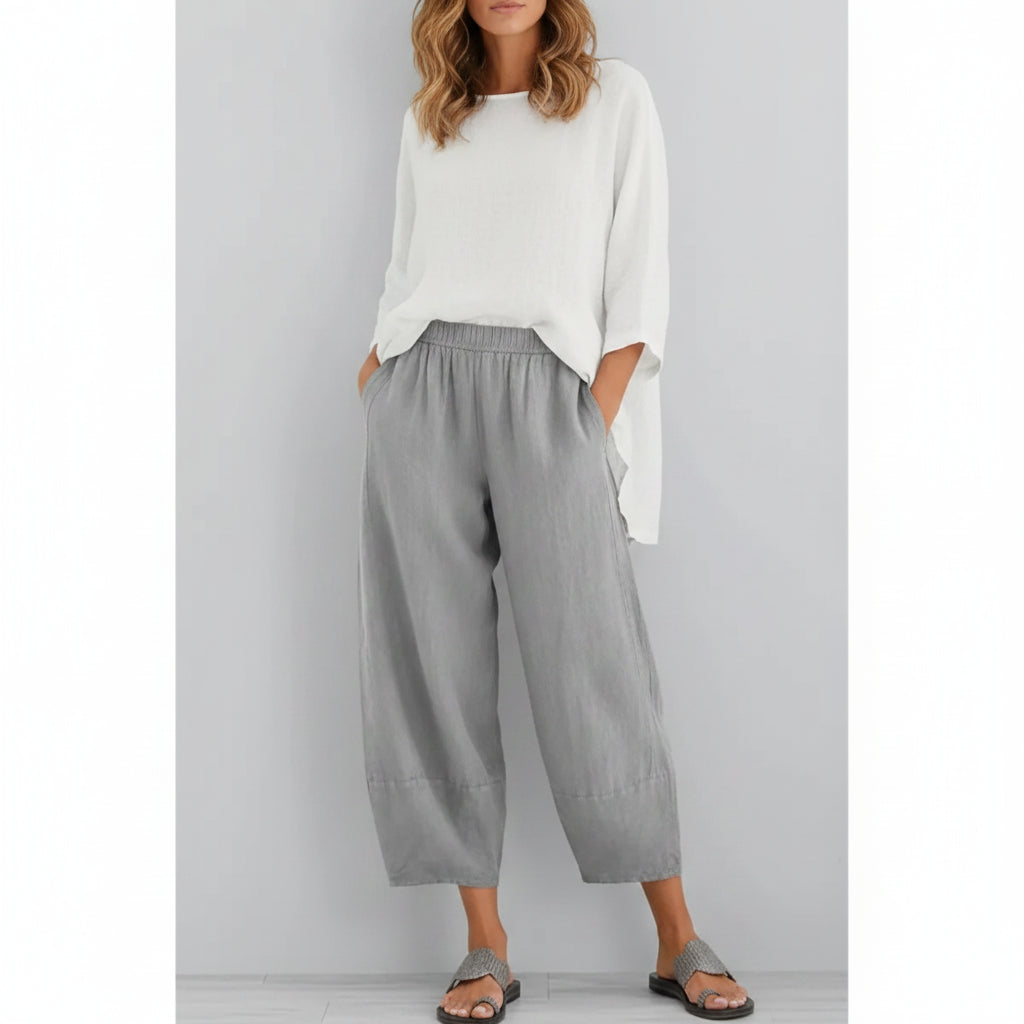 Dame Cropped Barrel Bukser - Elastisk Talje