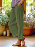 Dame Cropped Bukser med Lige Ben – Ankellange Bukser med Elastisk Talje og Afslappet Pasform