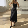 Dame Firkantet Halsudskæring Midi Kjole – Ærmeløs Korset Overdel A-Line Festkjole