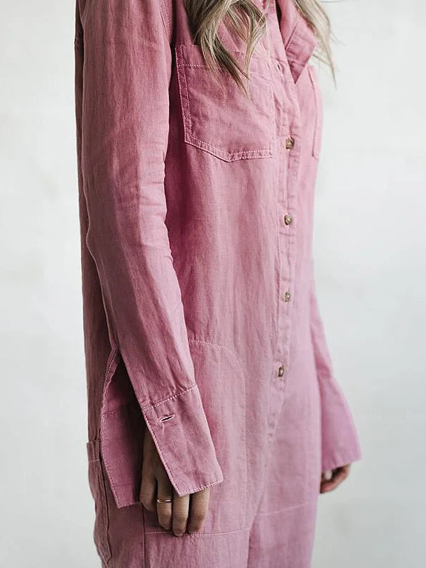 Dame Jumpsuit med Lange Ærmer - Knaplukning Foran