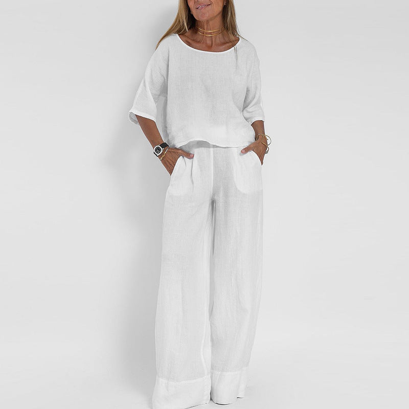 Dame Lounge Sæt i To Dele – Oversized Top & Bukser med Brede Ben