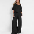 Dame Lounge Sæt i To Dele – Oversized Top & Bukser med Brede Ben