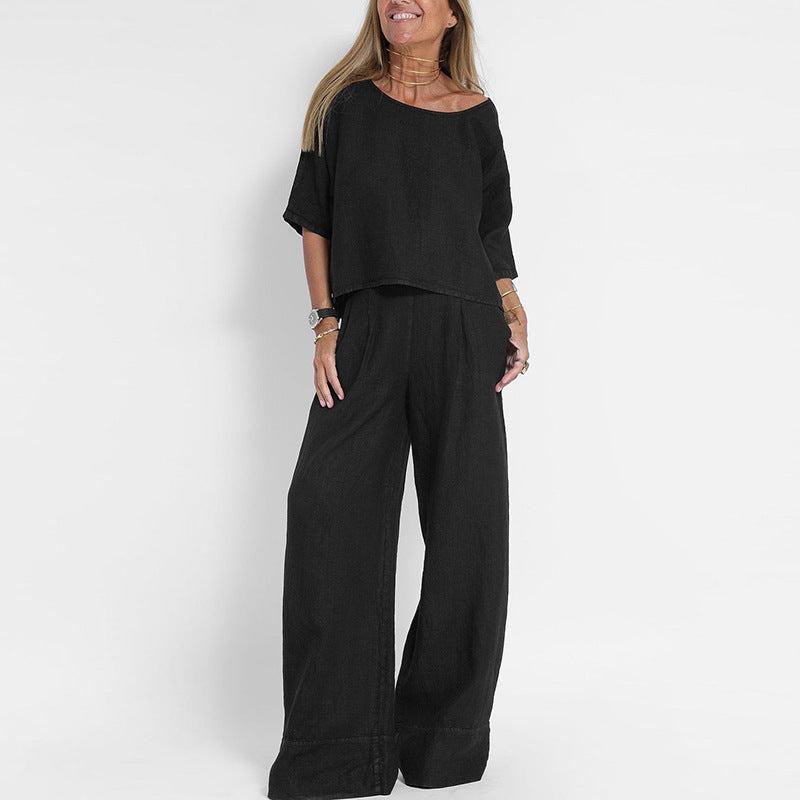 Dame Lounge Sæt i To Dele – Oversized Top & Bukser med Brede Ben