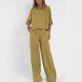 Dame Lounge Sæt i To Dele – Oversized Top & Bukser med Brede Ben