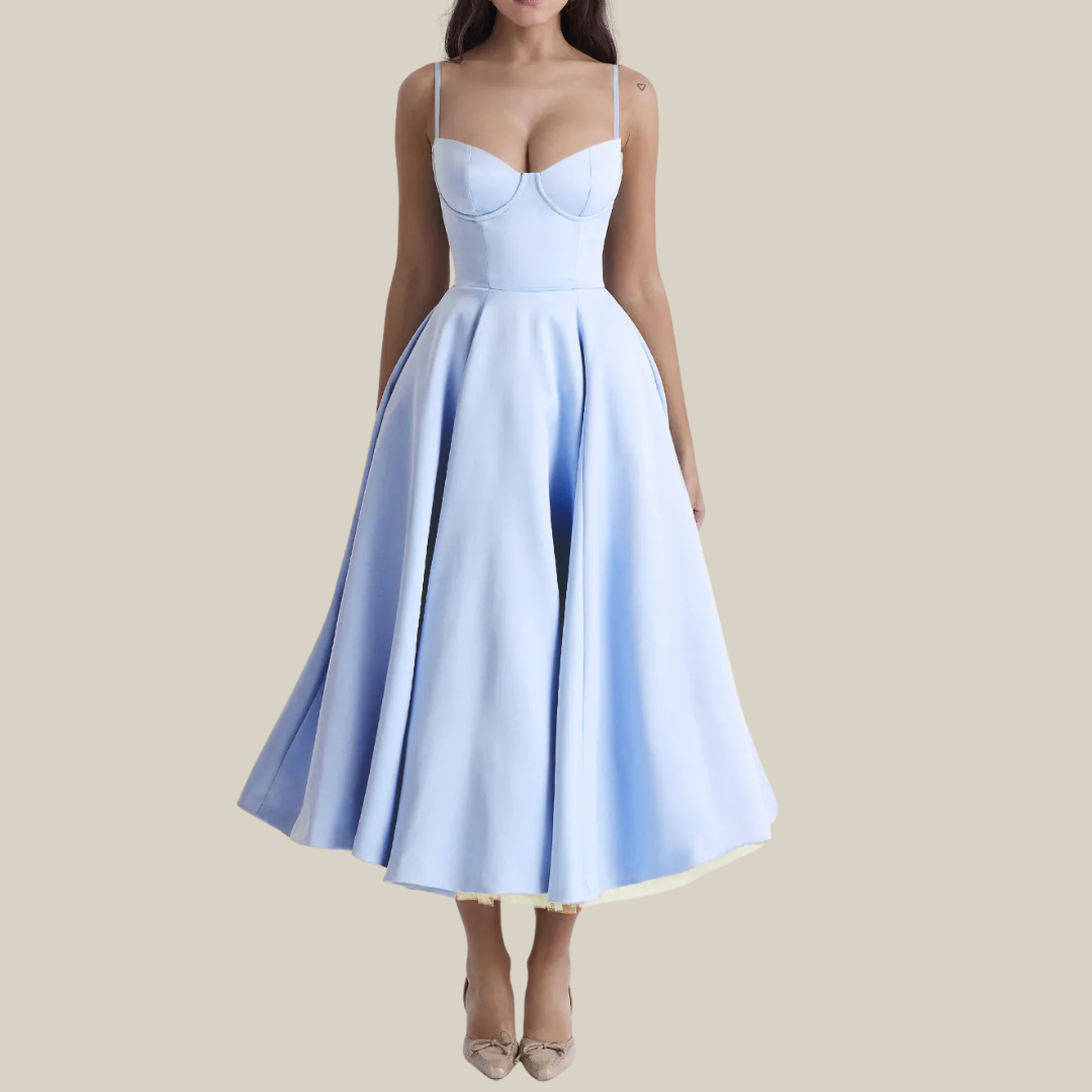 Dame Midi Kjole Med Spaghettistropper - Korsetliv Og Hjerteformet Halsudskæring