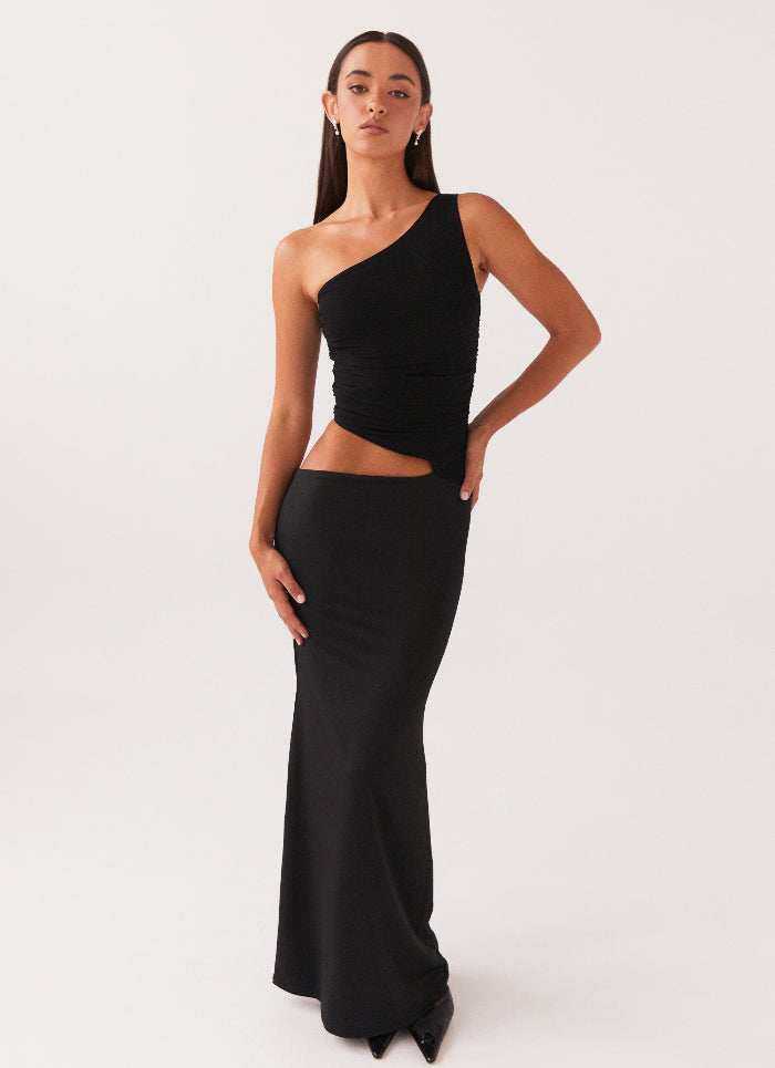 Dame One-Shoulder Maxikjole Med Udskæring – Figursyet Rynket Mermaid Aftenkjole