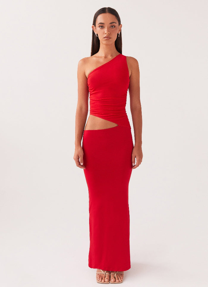 Dame One-Shoulder Maxikjole Med Udskæring – Figursyet Rynket Mermaid Aftenkjole