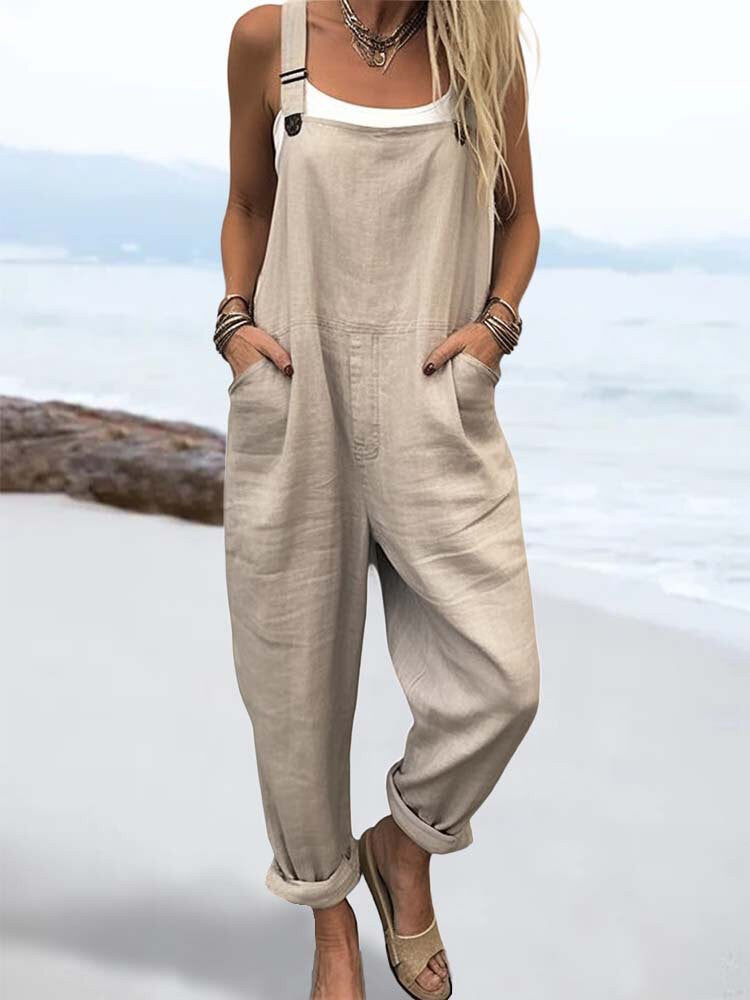 Dame Overalls Jumpsuit med Afslappet Pasform – Ærmeløs Dungaree med Vide Ben