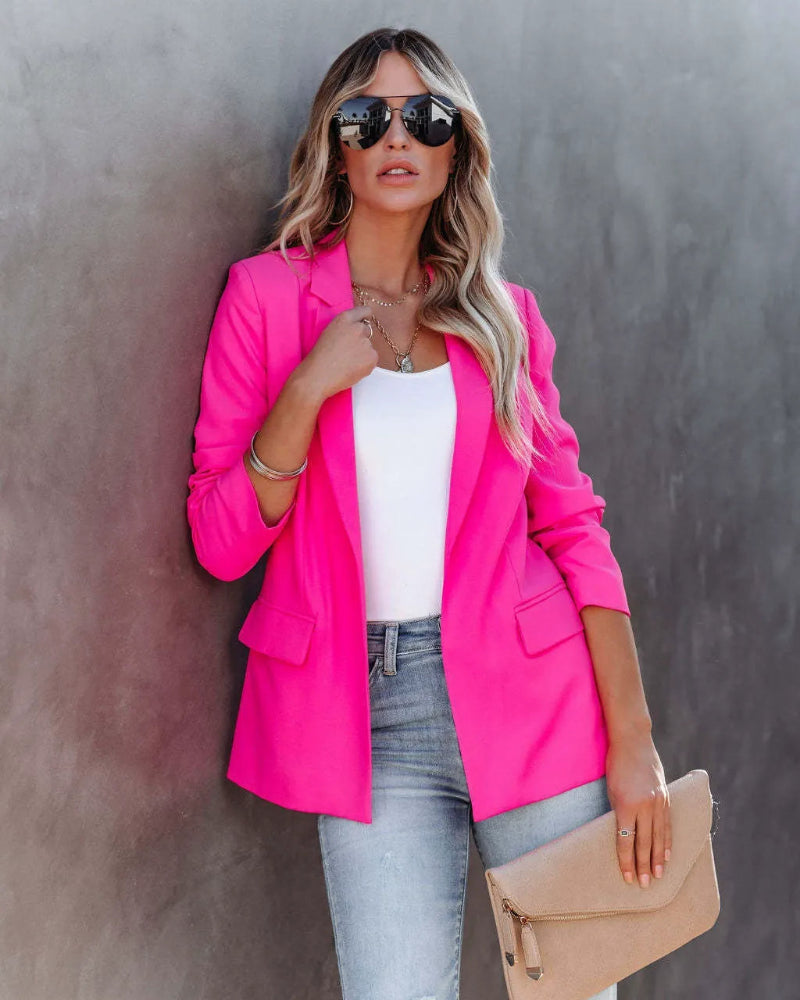 Dame Oversized Blazer med Åben Front – Reverskrave & Lange Ærmer
