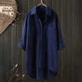 Dame Oversized Button-Up Skjorte – Langærmet Bluse Med Krave og Hi-Low Kant