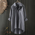 Dame Oversized Button-Up Skjorte – Langærmet Bluse Med Krave og Hi-Low Kant