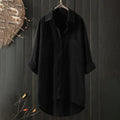 Dame Oversized Button-Up Skjorte – Langærmet Bluse Med Krave og Hi-Low Kant