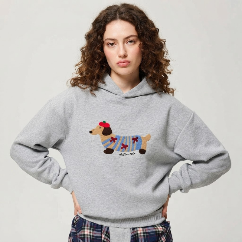 Dame Oversized Hoodie med Grafisk Print - Fleece Pullover