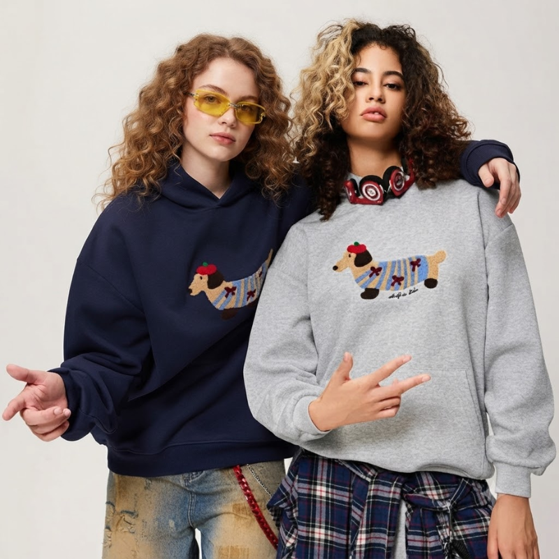 Dame Oversized Hoodie med Grafisk Print - Fleece Pullover