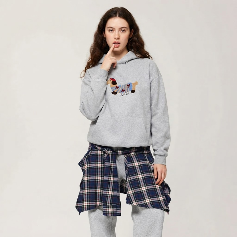 Dame Oversized Hoodie med Grafisk Print - Fleece Pullover