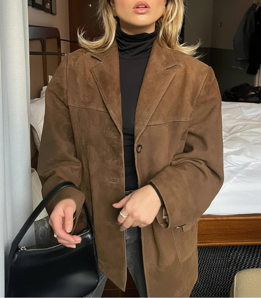 Dame Oversized Jakke - Indhaksslag Og Én Knap