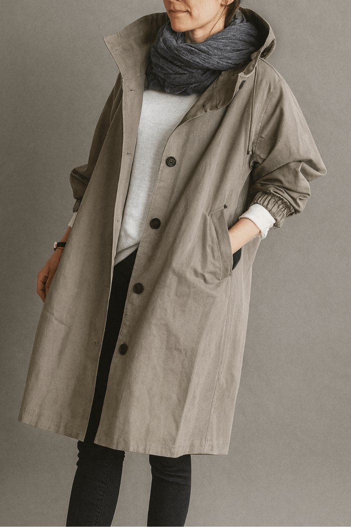 Dame Oversized Trenchcoat med Hætte – Lang Parkajakke2