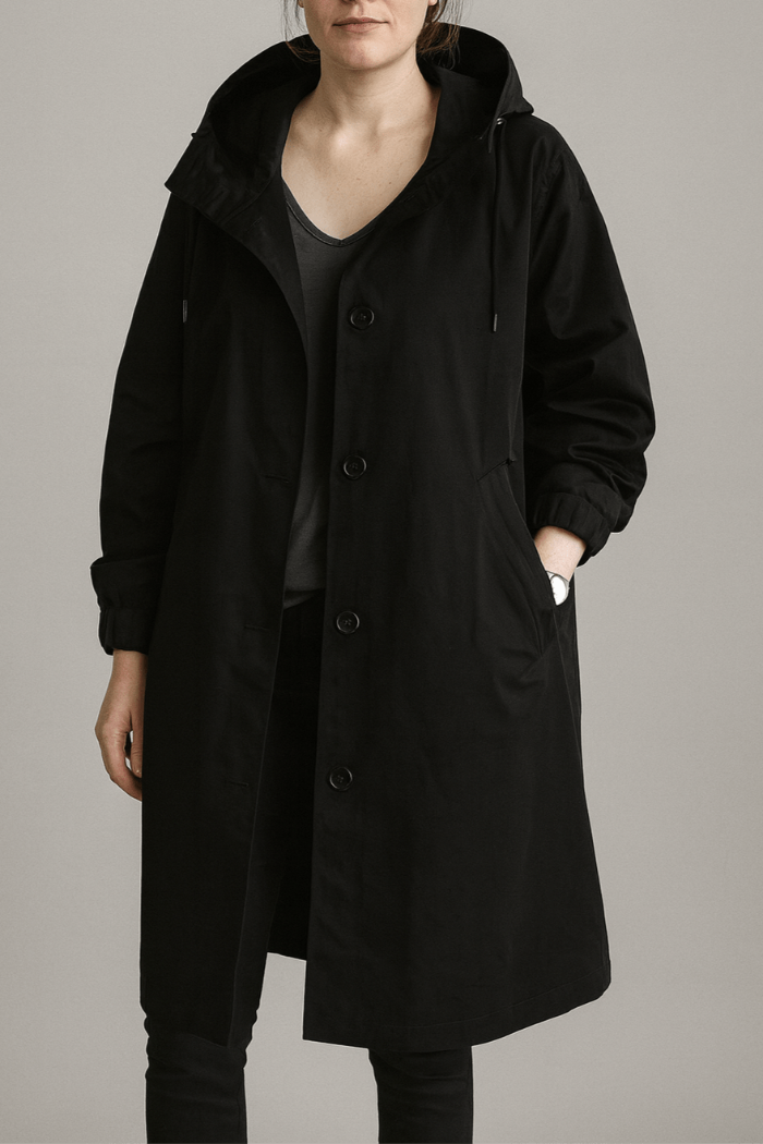 Dame Oversized Trenchcoat med Hætte – Lang Parkajakke4