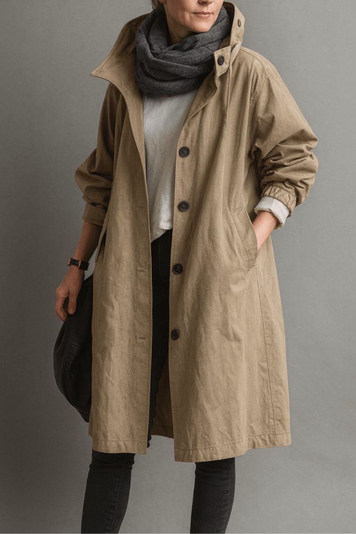 Dame Oversized Trenchcoat med Hætte – Lang Parkajakke7
