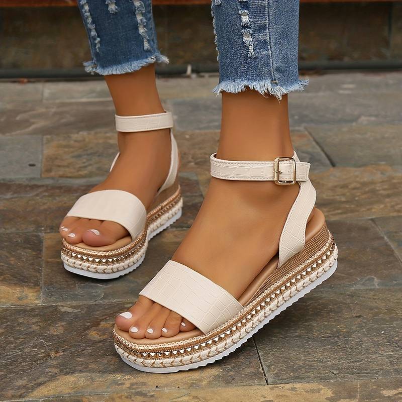Dame Platform Ankelrem Sandal – Åben Tå Espadrille Wedge Sandal med Spænde