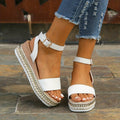 Dame Platform Ankelrem Sandal – Åben Tå Espadrille Wedge Sandal med Spænde