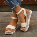 Dame Platform Ankelrem Sandal – Åben Tå Espadrille Wedge Sandal med Spænde