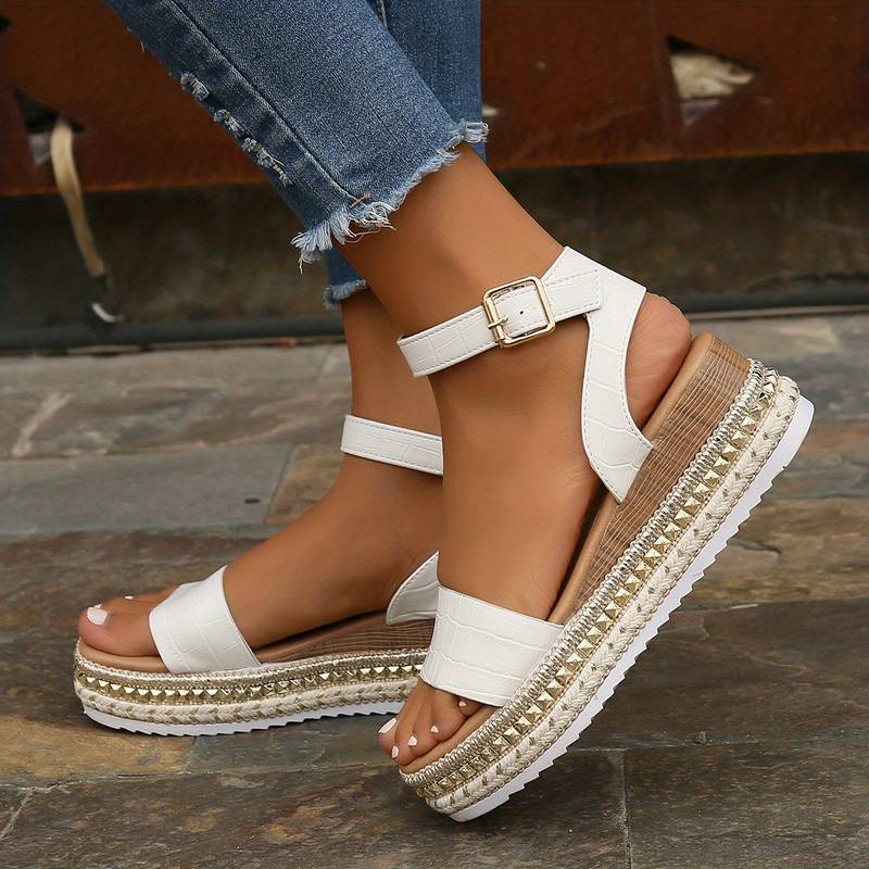 Dame Platform Ankelrem Sandal – Åben Tå Espadrille Wedge Sandal med Spænde