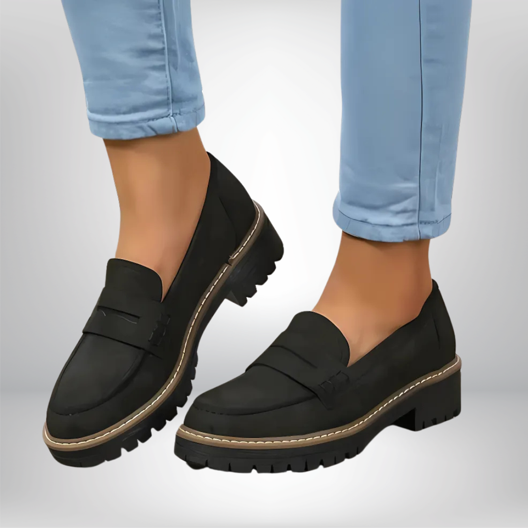 Dame Platform Penny Loafers - Slip-On Sko Med Kraftig Profilsål