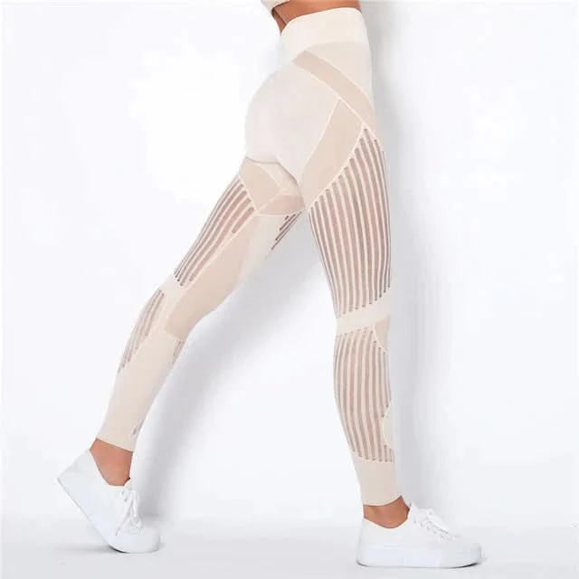 Dame Sømløse Leggings Med Meshpanel - Høj Talje Gym- og Sportstights
