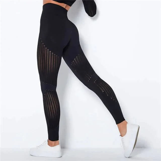 Dame Sømløse Leggings Med Meshpanel - Høj Talje Gym- og Sportstights