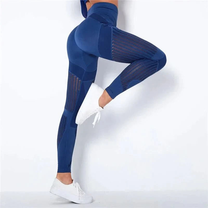 Dame Sømløse Leggings Med Meshpanel - Høj Talje Gym- og Sportstights