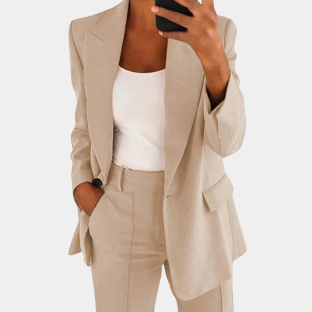 Dame Sæt Med Blazer Og Bukser - Åben Blazer Med Lange Ærmer Og Matchende Bukser