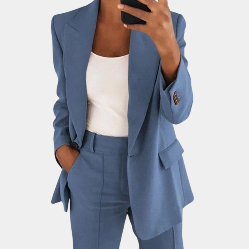 Dame Sæt Med Blazer Og Bukser - Åben Blazer Med Lange Ærmer Og Matchende Bukser